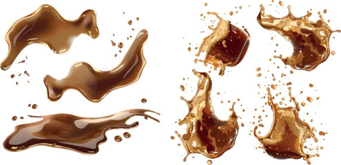 Canvas Print - Realistic set of cola or coffee puddles