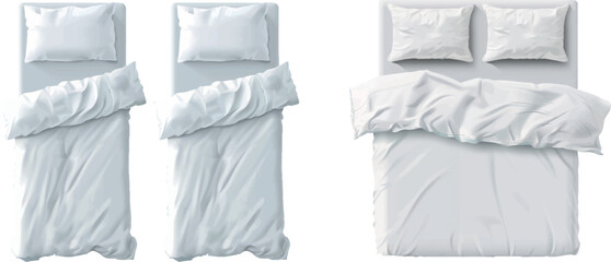 Leinwandbilder - Single and double beds with white sheet, pillows and duvet top view