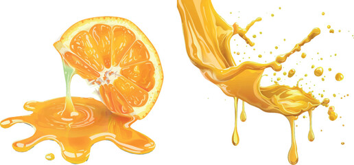 Aufkleber - Orange juice, honey, yellow paint or oil spills and drops