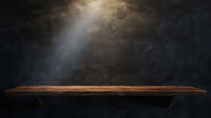 Poster - Empty wooden table on wall dark backgroundperspective wooden floor shelf tableused as a studio background wall to display your products : Generative AI