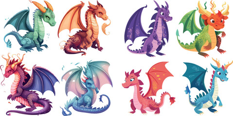 Wall Mural - Fairy tale dragons, magic creature with tail and wings