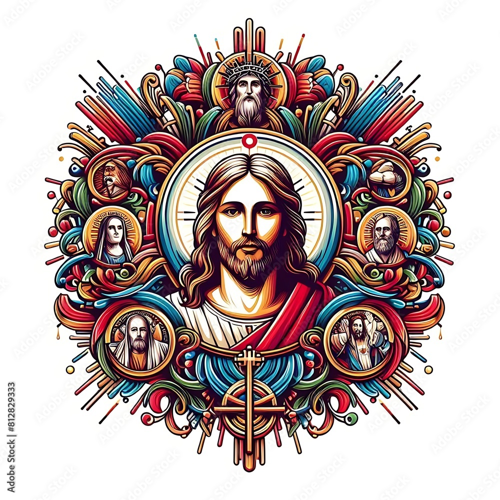 jesus christ religious imageswork of a man with long hair and a cross ...