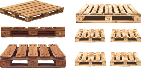 Poster - Wooden pallet front and angle view. Wood trays for cargo loading and transportatio
