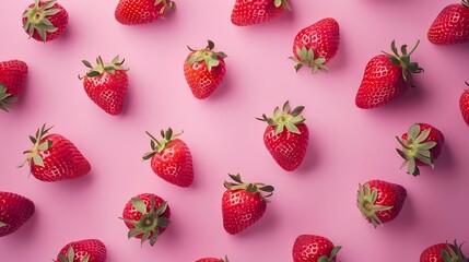 Aufkleber - Strawberry on pink background top view Berries pattern Strawberry flat lay on  pink background : Generative AI