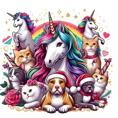 Wall Mural - Many cats and unicorns art realistic harmony used for printing illustrator illustrator.