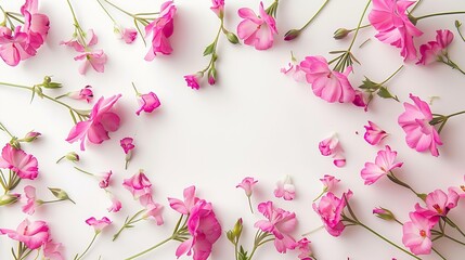 Poster - Flowers composition Frame made of pink flowers on white background Valentines Day background Flat lay top view copy space : Generative AI