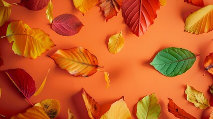 Aufkleber - Creative layout of colorful autumn leaves Flat lay Season concept : Generative AI