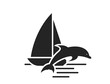 sea vacation flat icon. sailing yacht and dolphin. summer symbol. isolated vector image for tourism design