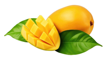 Wall Mural - Fresh raw organic mango on white isolated on clear png background and transparent background. fresh and organic concept for health, AI generative.	
