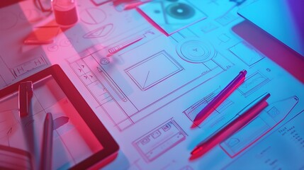 Leinwandbilder - ux Graphic designer creative  sketch planning application process development prototype wireframe for web mobile phone  User experience concept : Generative AI