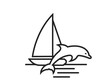 sea vacation line icon. sailing yacht and dolphin. summer symbol. isolated vector image for tourism design