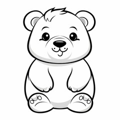 Wall Mural - Cartoon bear in a sitting position on a plain white background. Kids coloring page