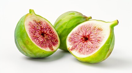 Poster - Fig green Cut in half and whole fig Greenred fruit isolated on a white background : Generative AI