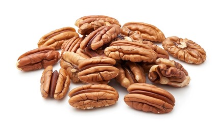Poster - Fresh pecans isolated on white background Nuts scattered Top view Vertical layout  Package design element with clipping path : Generative AI