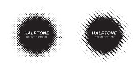 Aufkleber - Halftone Background. Glowing light Halftone effect. Abstract grunge Starburst halftone dots background set. Star Flare, Shine light halftone texture. Retro background, pop art style.