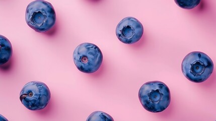 Aufkleber - Fresh berries blueberry on pink background Colorful fruit pattern of blueberries as background Creative berries concept Flat lay top view copy space : Generative AI