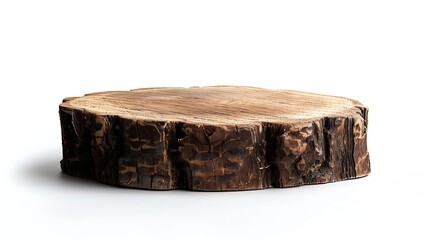 Aufkleber - Old wooden podium for display product isolated on white background with clipping path Brown log standing for cosmetic product presentation : Generative AI