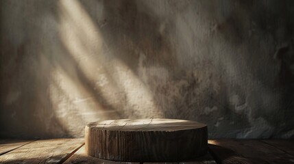 Aufkleber - Wooden worn pedestal for your product and wall with shadows : Generative AI