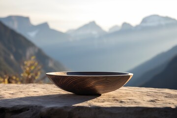Wall Mural - wooden cup on a mountain background