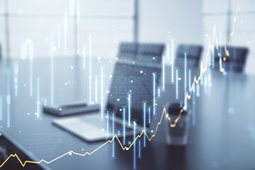Poster - Double exposure of abstract creative financial diagram on modern laptop background, banking and accounting concept