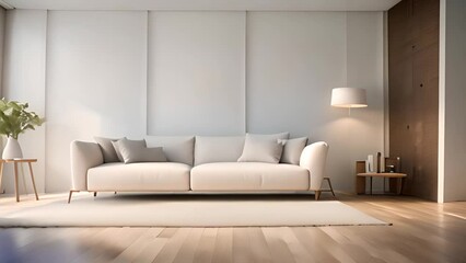 Poster - white-walled living room with wooden floors generative ai