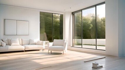 Poster - Sunlit Living Room With White Furniture Generative AI