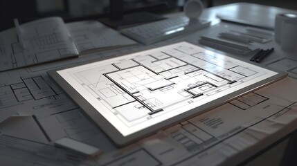 Leinwandbilder - interior layout plan on tablet computer : Generative AI