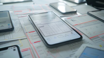 Leinwandbilder - UX UI design process for modish mobile application and website  Creative prototype of wireframe for professional app developer : Generative AI