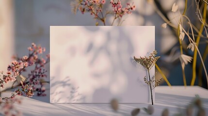 Aufkleber - Blank paper card postcard mockup with copy space an aesthetic greeting holiday postcard floral template : Generative AI