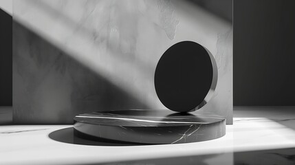 Aufkleber - Black and white Minimal style Luxury mockup for product presentation black aesthetic granites stone podium for products placement : Generative AI