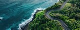Fototapeta Paryż - top view of a beautiful road near the ocean