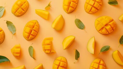 Poster - Creative layout made of mango Flat lay Food concept Macro concept : Generative AI