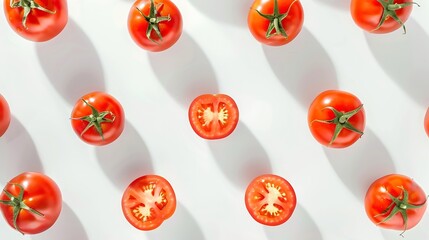 Poster - Creative layout made of tomato on the white background Flat lay Food concept Tomato on the white background : Generative AI