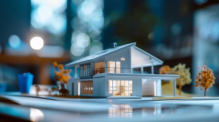 Poster - Home model of Architectural designer Studying housing designs Housing designers home furnishings working at home Construction cost estimation best search analysis Soft focus on home mo : Generative AI