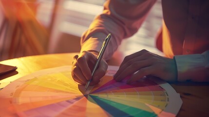 Poster - Businessman entrepreneur writing to analysis the cost structure on pie chart include factor such as production staffing maintenance transportation and advertising Analytic dashboard to : Generative AI
