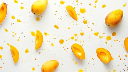 Aufkleber - Creative layout made of mango with watercolor spots on the white background Flat lay Food concept : Generative AI
