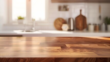 Aufkleber - Wood table top on blur kitchen counter roombackgroundFor montage product display or design key visual layout : Generative AI