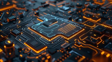 Wall Mural - Abstract computer circuit board wallpaper background (Generative AI) hyper realistic 