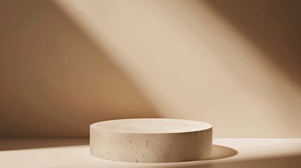 Leinwandbilder - Stone podium mock up for product cosmetic on dark beige background with dramatic light Empty showcase for packaging presentation : Generative AI