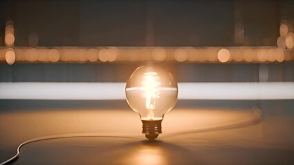 Poster - Illuminated Light Bulb on Table in Dimly Lit Room Generative AI