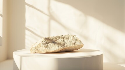 Aufkleber - Beige concept product display podium Rock Stone with blurred background with sunlight shadow : Generative AI
