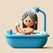 cartoon woman taking bath