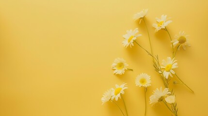 Aufkleber - Flowers composition Chamomile flowers on yellow background Spring summer concept Flat lay top view copy space : Generative AI