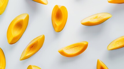 Poster - Creative layout made of mango on the white background Flat lay Food concept : Generative AI