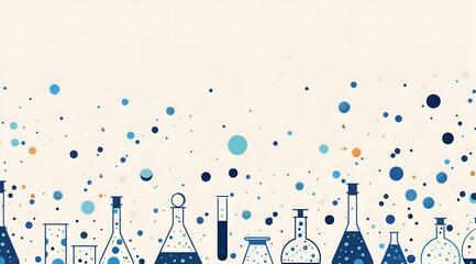 Wall Mural - A collection of scientific glassware is shown in a pattern of blue and white dots. Concept of scientific exploration and discovery. Generative AI