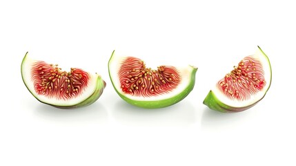 Poster - Fig green Three pieces of figs halves and a quarter Greenred fruits isolated on white background : Generative AI