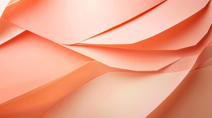 Poster - Abstract colored paper texture background Minimal paper cut composition with layers of geometric shapes and lines in peach color background Top view : Generative AI