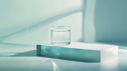 Poster - Test tube petri dish filled with water and laboratory glassware displayed with rectangle transparent podium Blank space for product advertisement : Generative AI