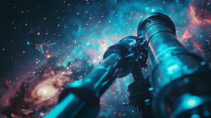 Wall Mural - Scientist Operates Astronomical Telescope, Expanding Universe Understanding by Observing Distant Galaxies   Photo Realistic Concept on Adobe Stock