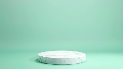 Fototapete - white round marble podium on mint color background : Generative AI
